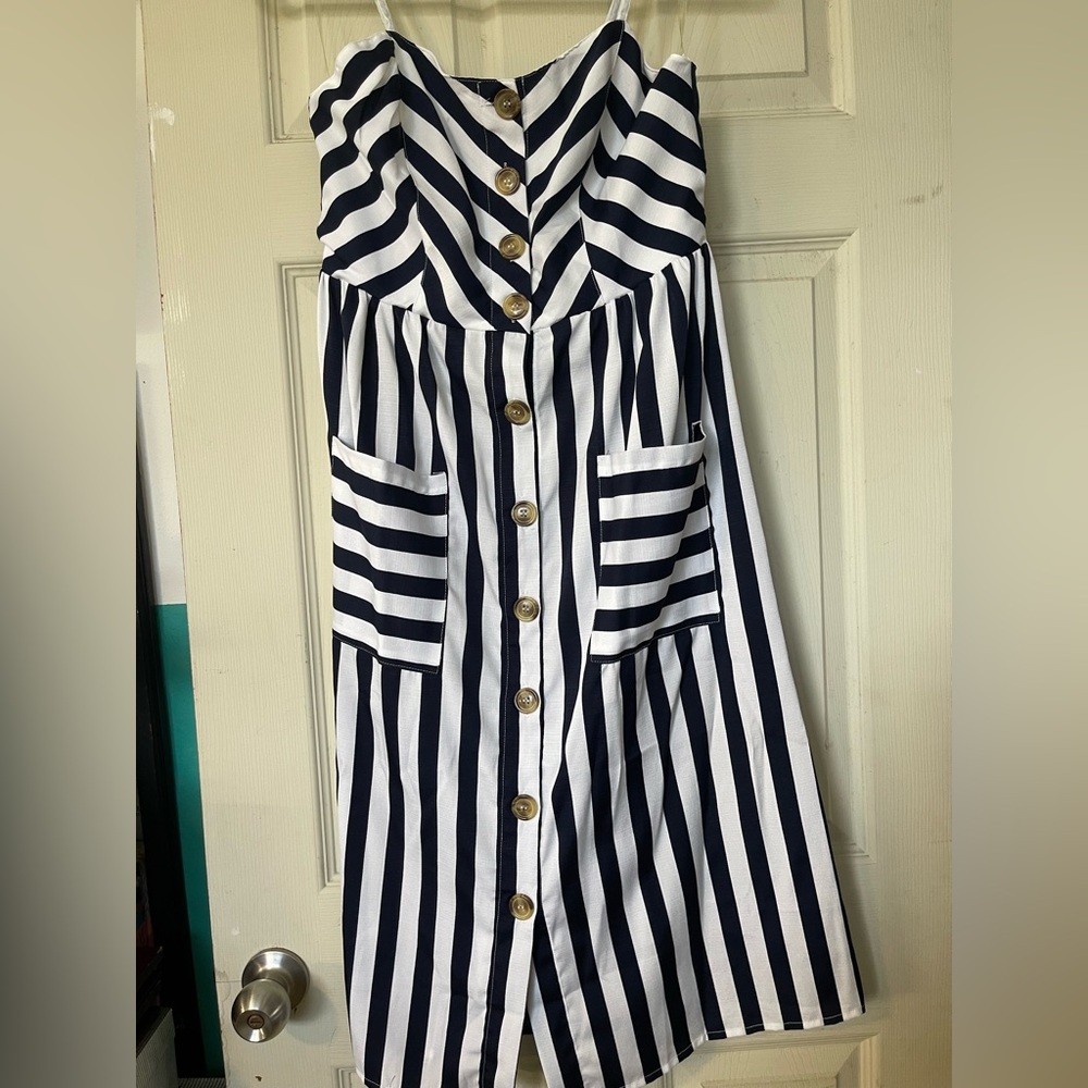 Navy and White Striped Button-Front Sundress